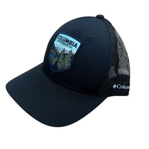 Columbia Hat SnapBack Baseball Cap-Black Mountain Trees Wilderness Camp Site